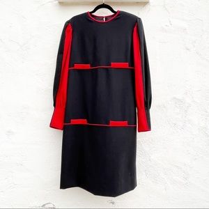 VINTAGE MICHAEL NOVARESE Black and Red Wool Long Sleeve Dress